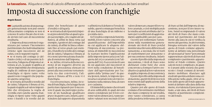 IMPOSTA DI SUCCESSIONE - Come è strutturata la tassazione successoria
