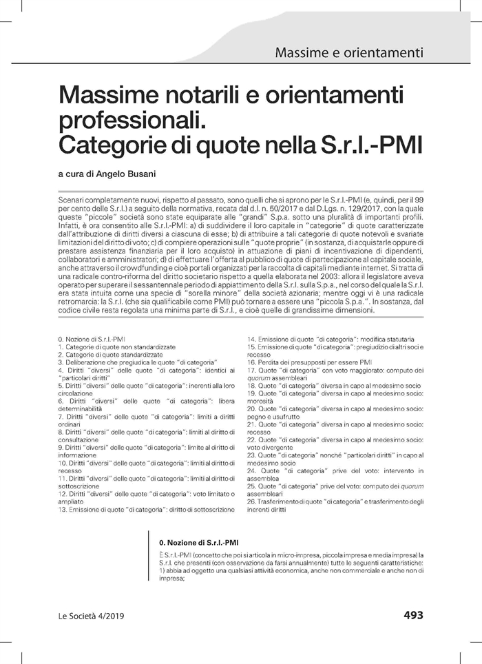 SOCIETA' - Le categorie di quote nella s.r.l.