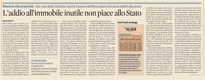 RINUNCIA AL DIRITTO DI PROPRIETA' - Lo Stato non gradisce