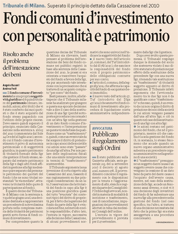 SOCIETA' - La soggettività dei fondi comuni di investimento immobiliare