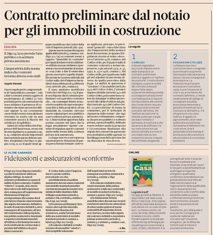 COMPRAVENDITA - Nuove regole per il contratto preliminare di edificio da costruire
