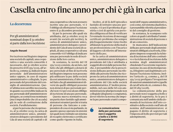 SOCIETA' - Pec degli amministratori