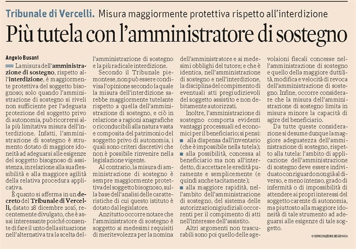 PERSONE E FAMIGLIA - Amministrazione di sostegno vs interdizione
