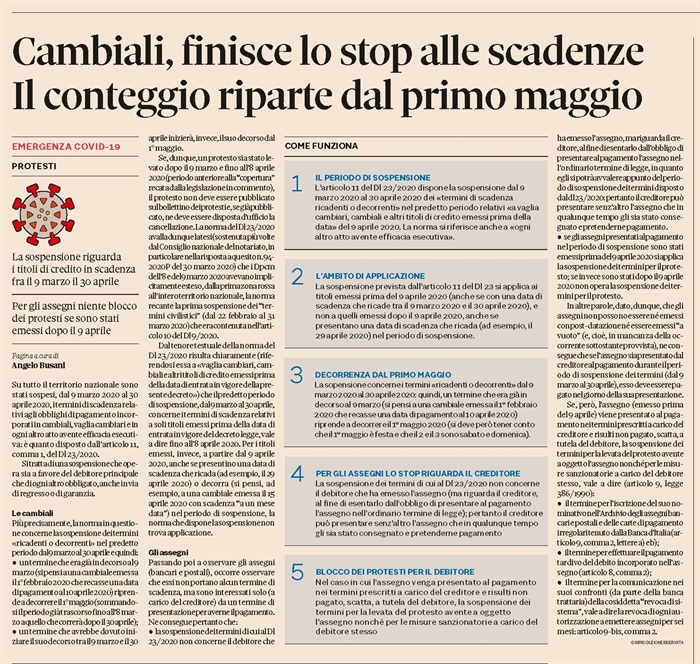 CAMBIALI - Dal 1° maggio riparte il termine per i protesti