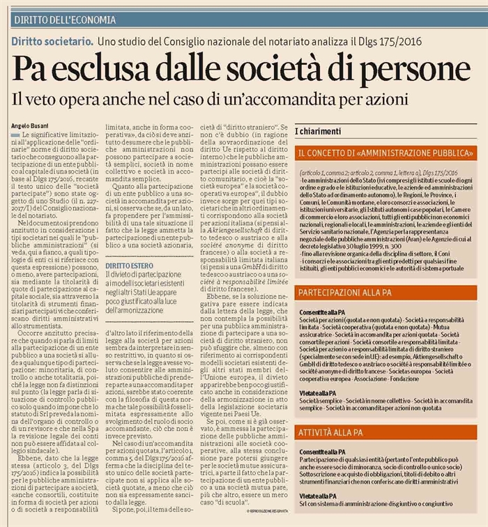 SOCIETA' - La partecipazione di un ente pubblico a una società