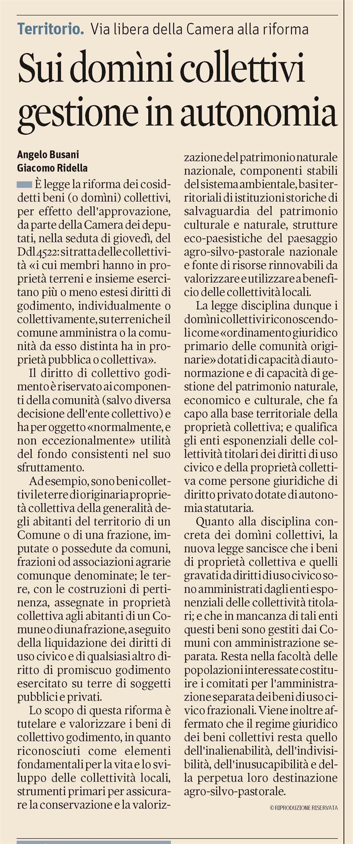 COMPRAVENDITA - La legge di riforma degli usi civici