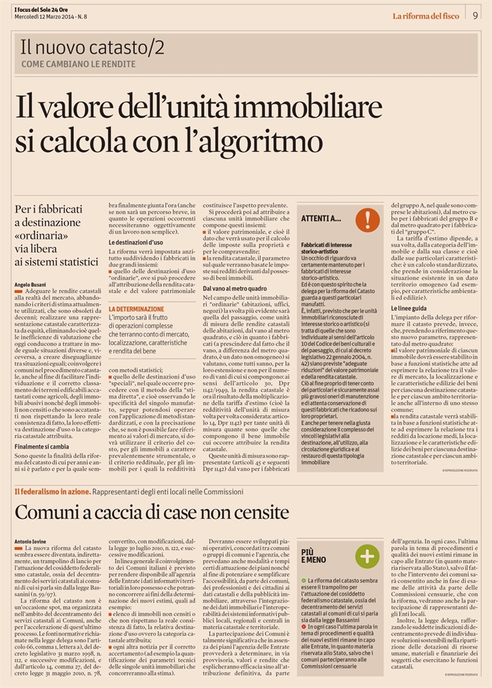 2014-03 - COMPRAVENDITA - Riforma del Catasto - Come cambiano le rendite