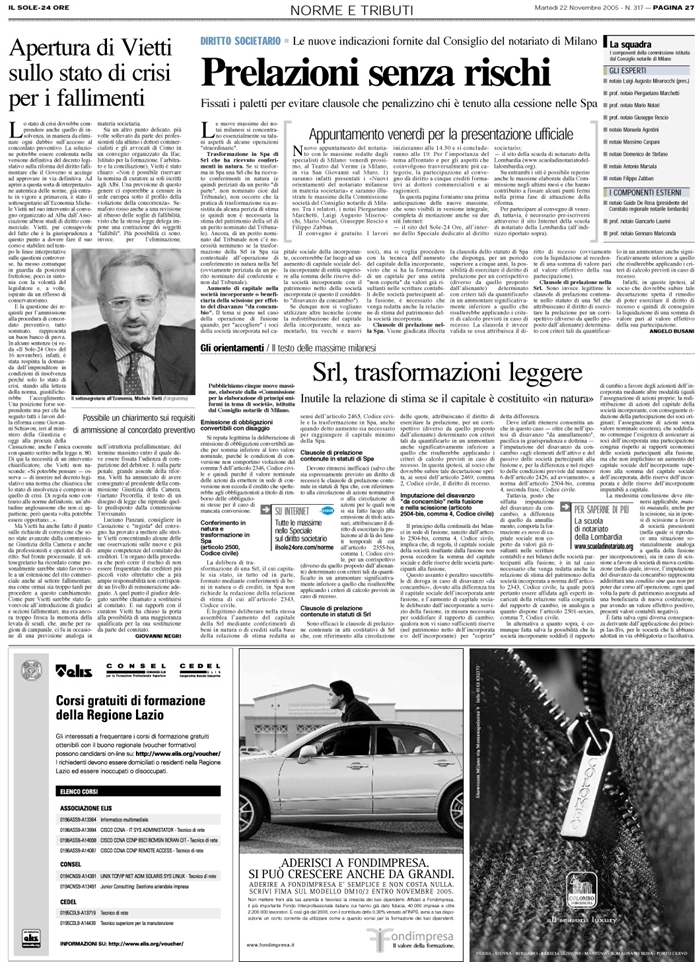 SOCIETA'-S.p.A-Srl - Trasformazione - Fusione - Clausole prelazione