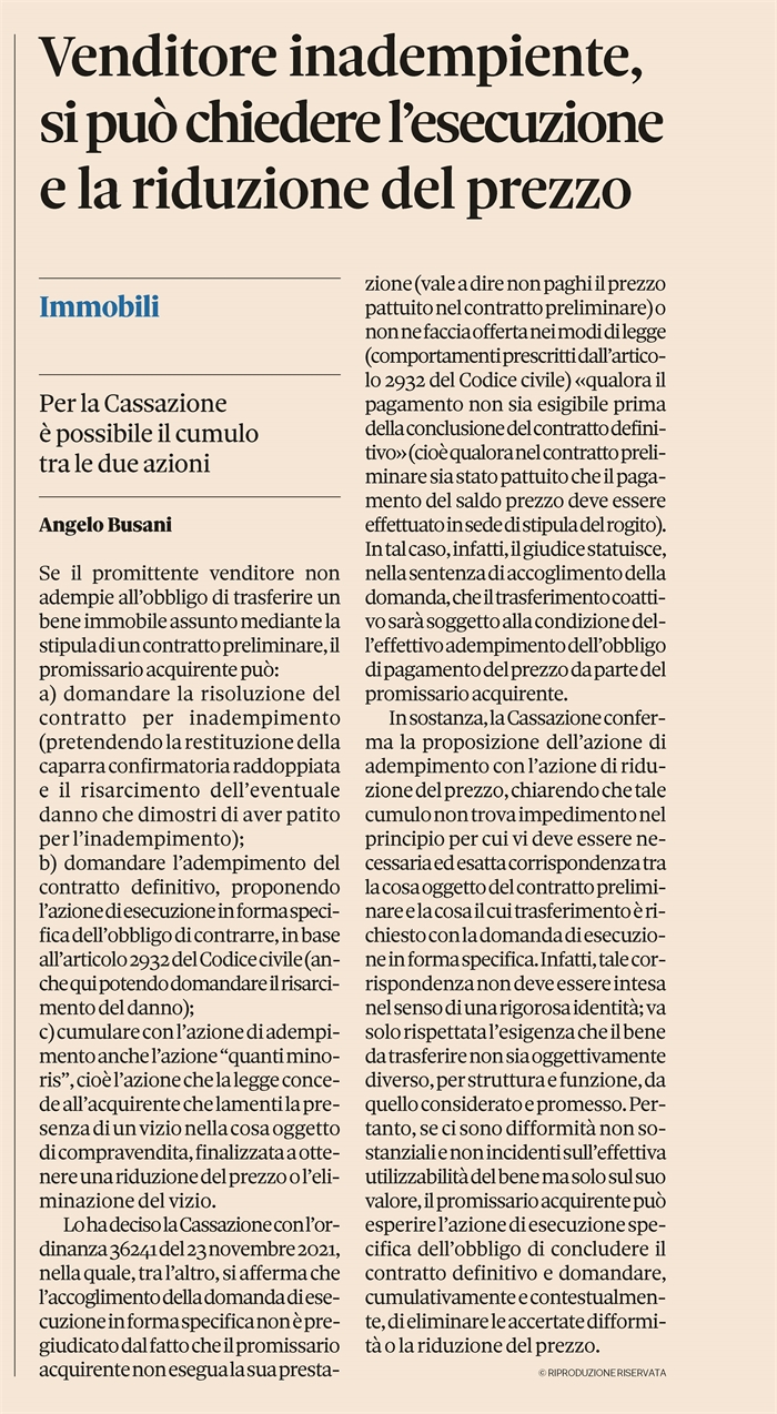 CONTRATTO PRELIMINARE - I rimedi se il venditore è inadempiente