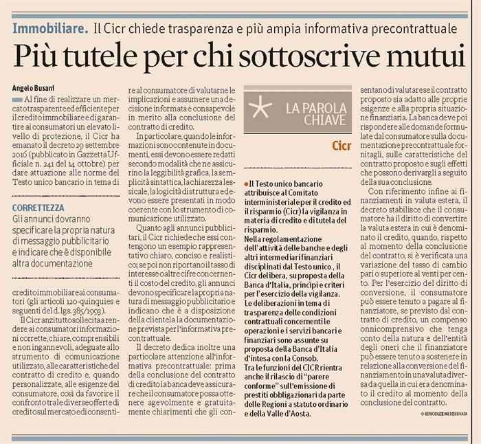 MUTUI - Informativa dei consumatori
