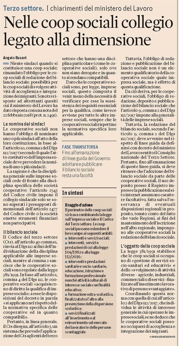 COOPERATIVE SOCIALI - Collegio sindacale - Bilancio sociale