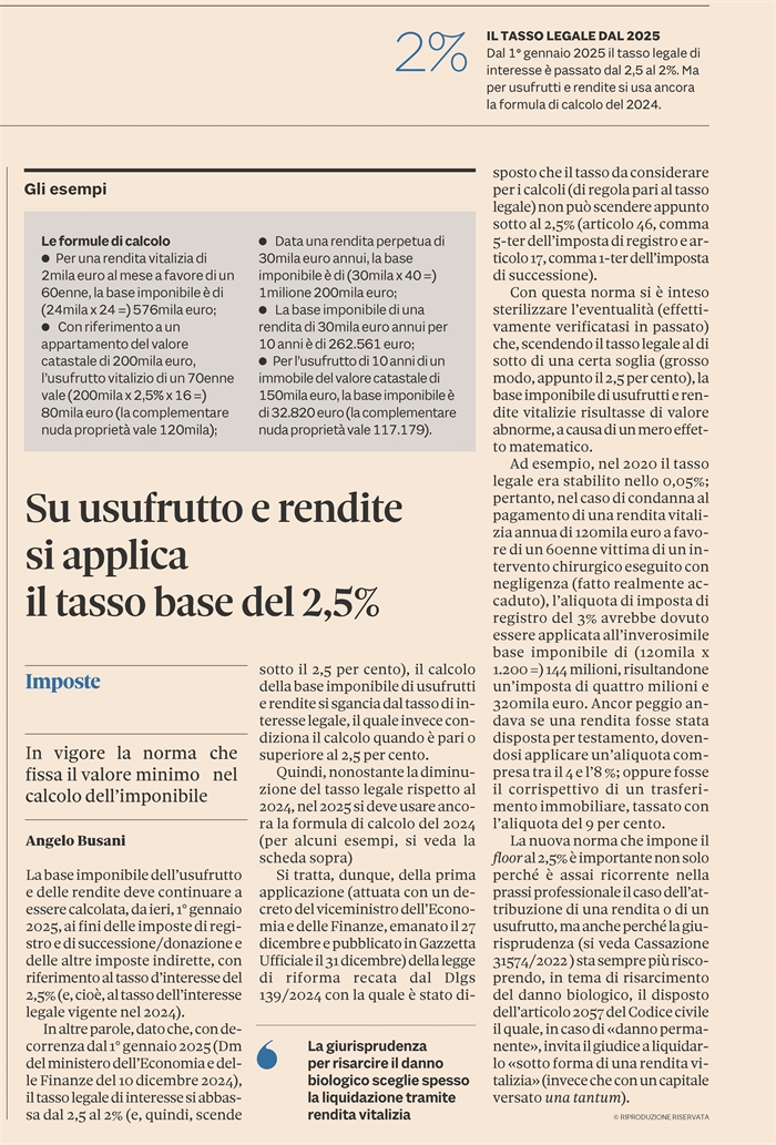 USUFRUTTO E RENDITE - Il calcolo della base imponibile per vendite, donazioni, eredità
