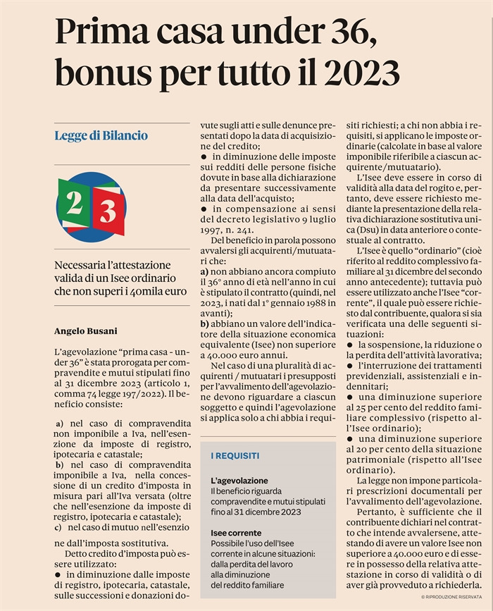 AGEVOLAZIONE PRIMA CASA UNDER 36 - Prorogata per tutto il 2023