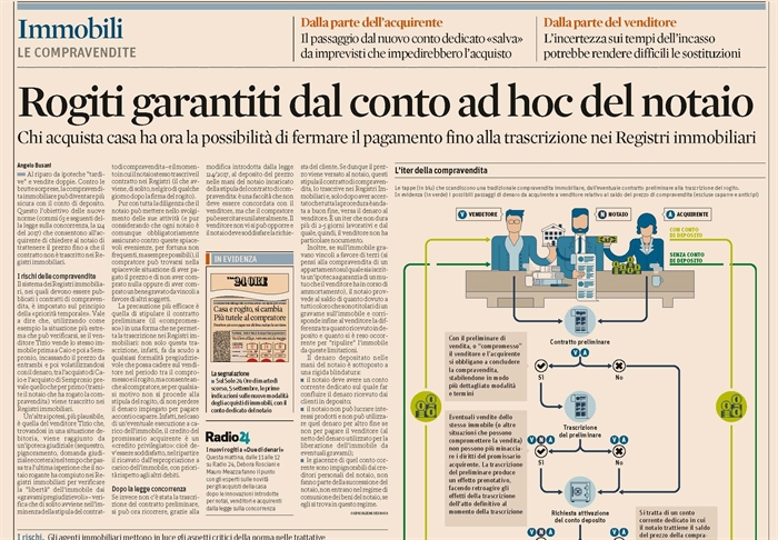 COMPRAVENDITA - Deposito prezzo nel c/c vincolato del notaio 