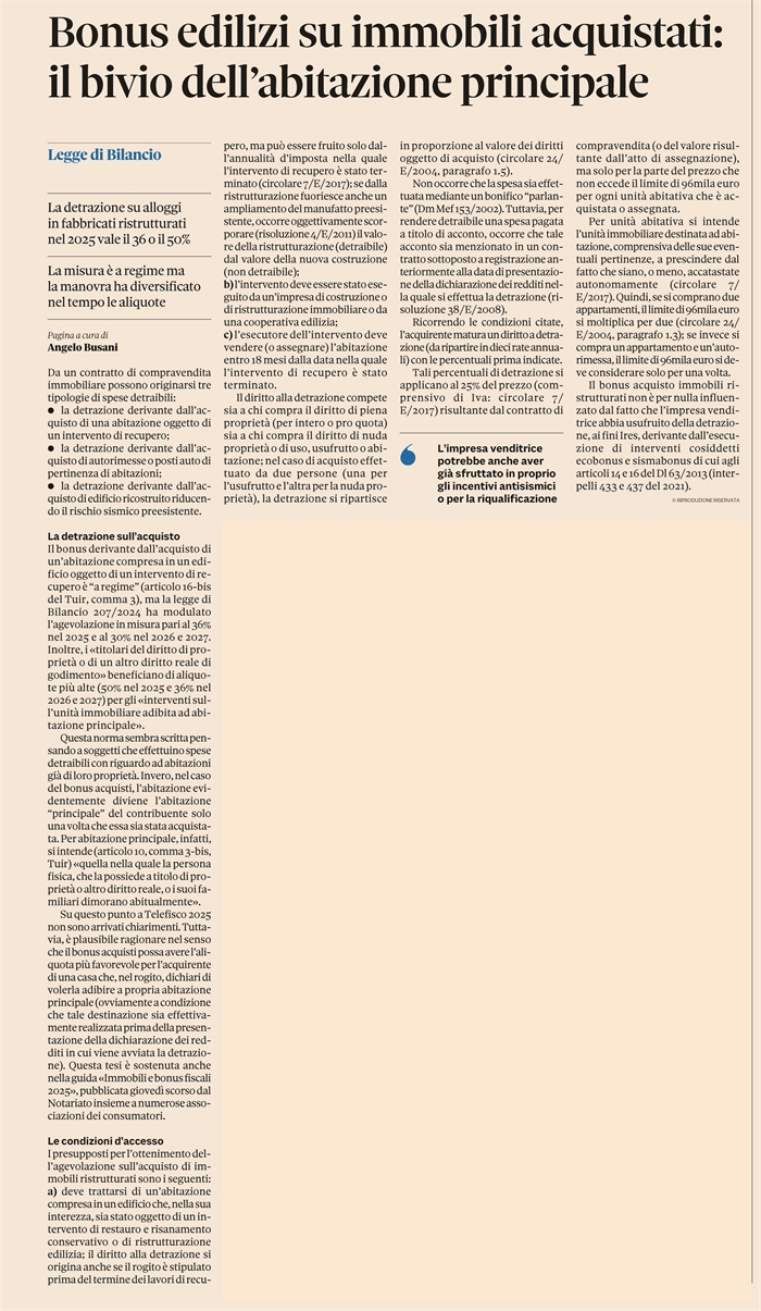 BONUS ACQUISTI 2025 - Il bonus acquisto di casa ristrutturata