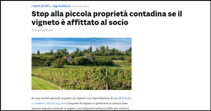 PROPRIETA' CONTADINA - No all'affitto del fondo comprato con l'agevolazione