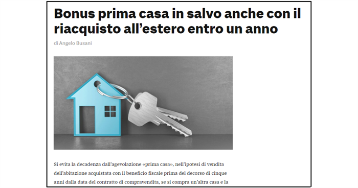 AGEVOLAZIONE PRIMA CASA - Non si decade se si riacquista all'estero