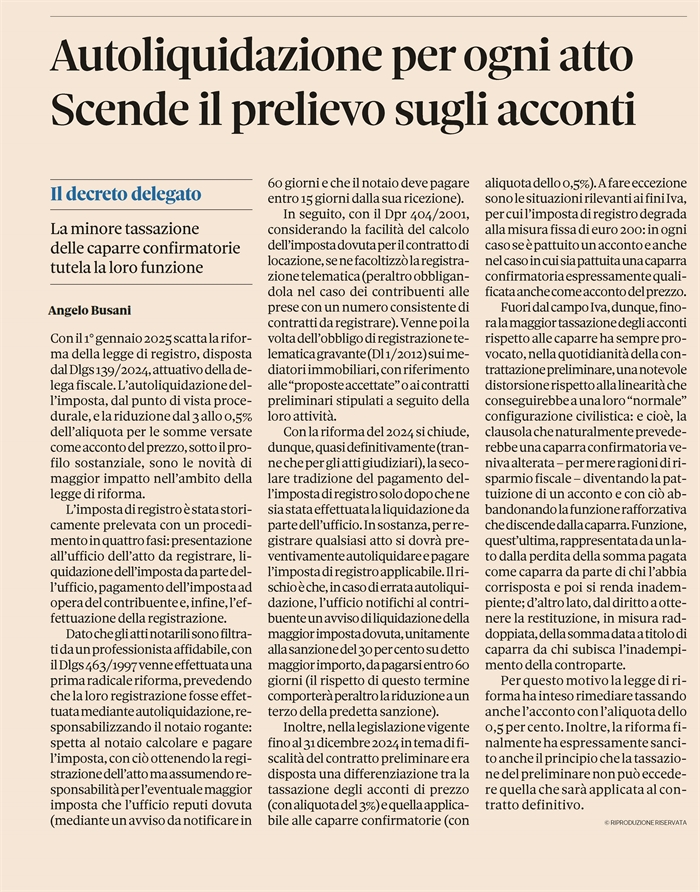 ACCONTO PREZZO - Imposta di registro diminuita dal 3 allo 0,5%