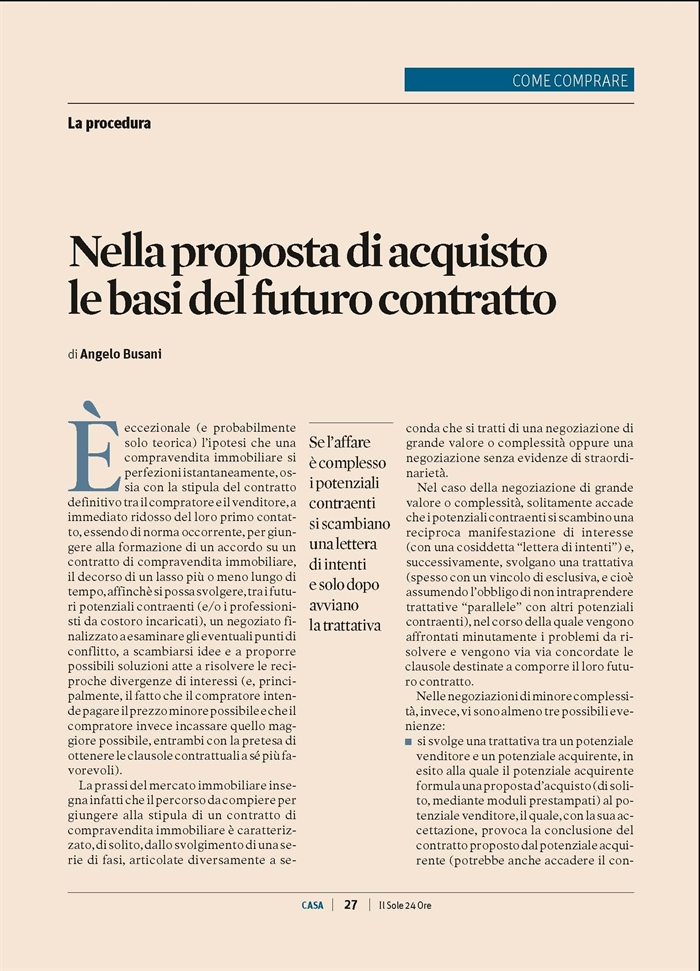 COMPRAVENDITA - La proposta d'acquisto