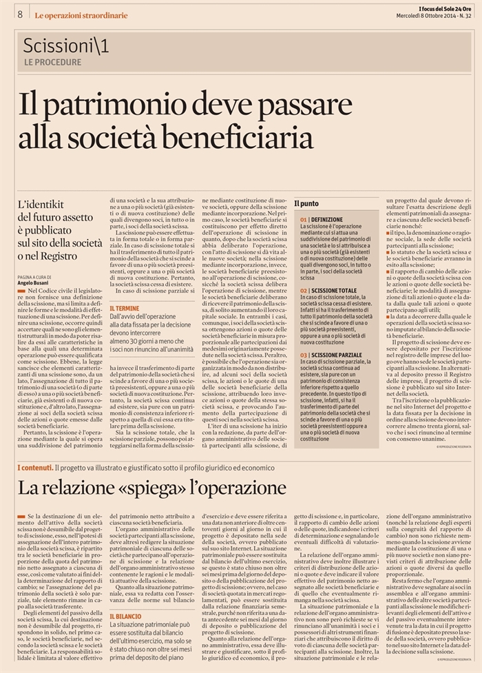 2014-10 - SOCIETA - Scissioni - Passaggio del patrimonio sociale