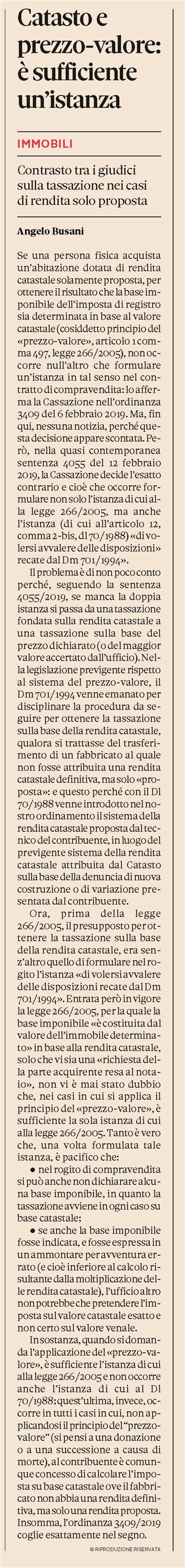 COMPRAVENDITA - La base imponibile quando la rendita catastale è solo "proposta"