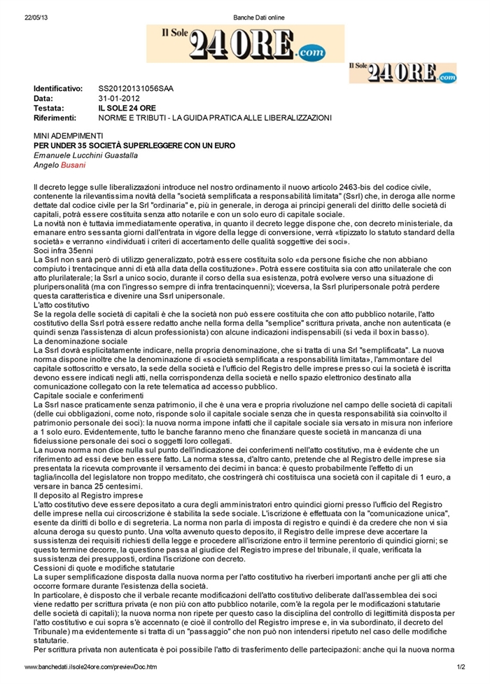 2012 01 31 PER UNDER 35 SOCIETÀ SUPERLEGGERE