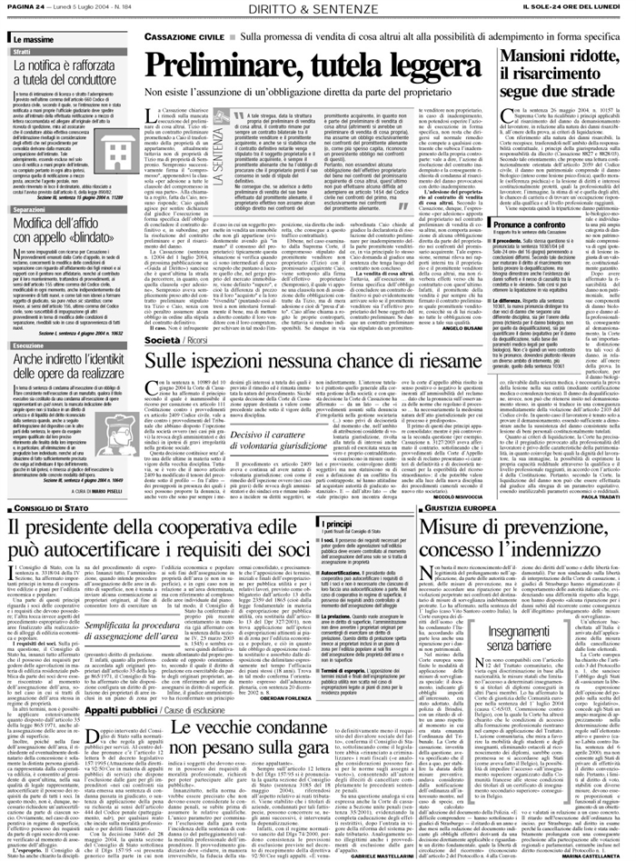 PRELIMINARE-VENDITA DI COSA ALTRUI-ESECUZIONE