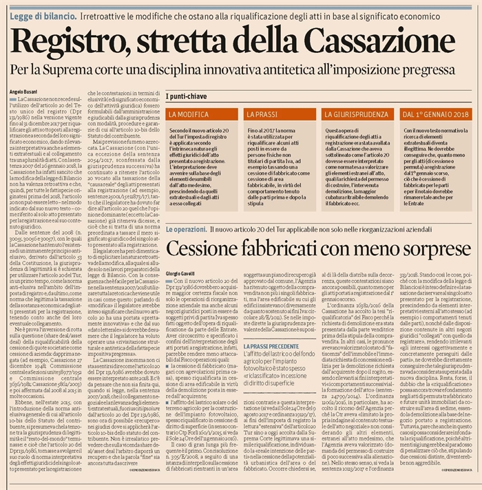 IMPOSTA DI REGISTRO - Non retroattive le modifiche all'art. 20 TUR