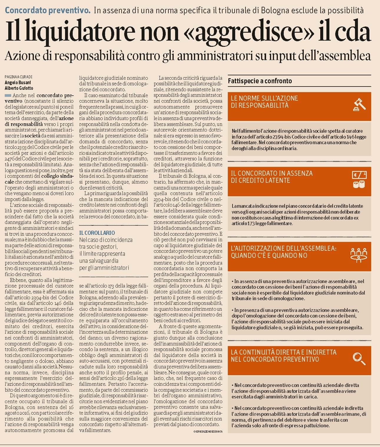 SOCIETA' - L'azione di responsabilit nel concordato preventivo