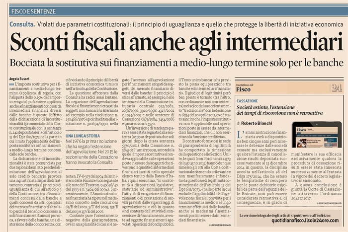 MPOSTA SOSTITUTIVA SUI FINANZIAMENTI - Si applica non solo ai finanziamenti concessi dalle banche