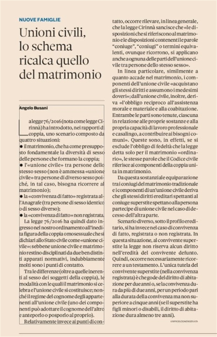 UNIONE CIVILE - Diritti ereditari dei/delle partecipanti all'unione