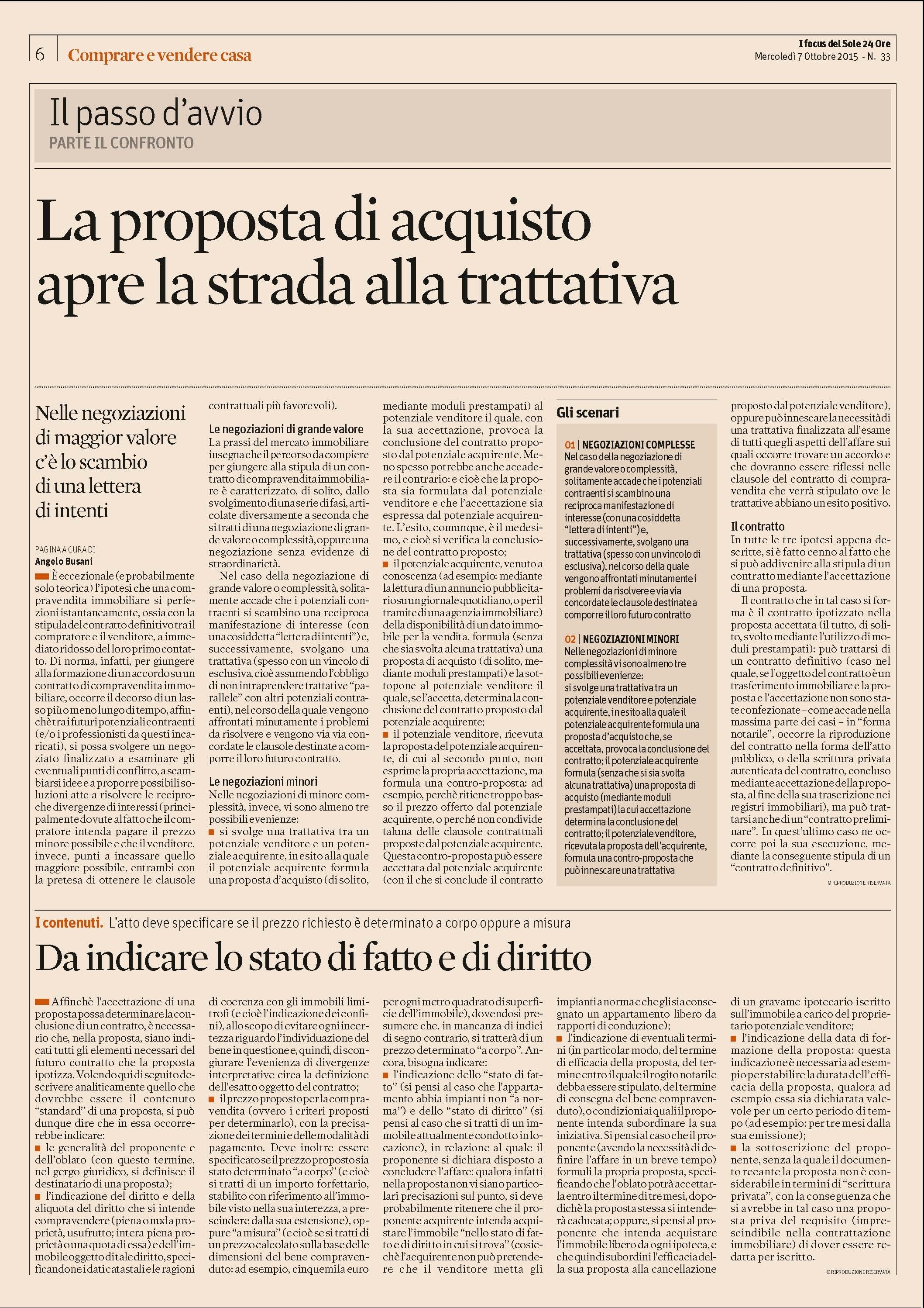 COMPRAVENDITA - Le trattative, la proposta