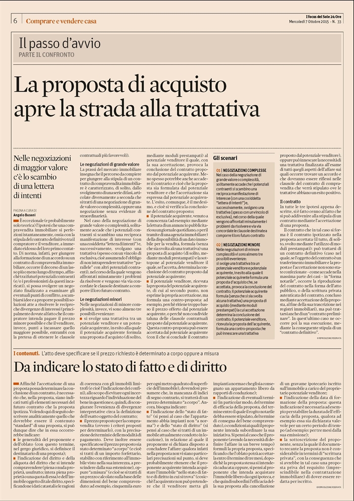 COMPRAVENDITA - Le trattative, la proposta