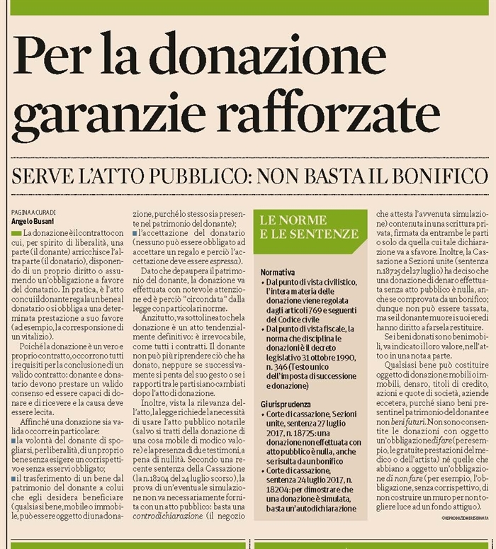 DONAZIONE - Le caratteristiche di una valida donazione