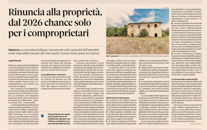 RINUNCIA ALLA PROPRIETA' IMMOBILIARE - Impossibile dal 1° gennaio 2026