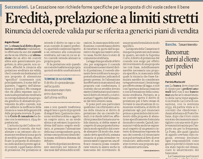 EREDITA - Prelazione del coerede