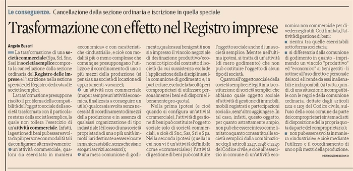 SOCIETA' - L'oggetto sociale della società semplice
