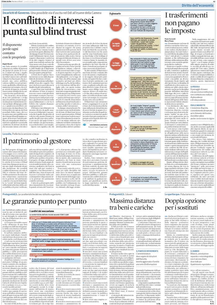 TRUST - CONFLITTO INTERESSI - CARICHE GOVERNO
