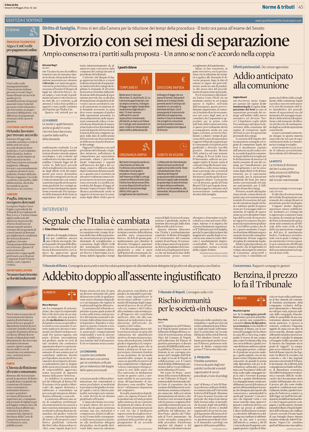 famiglia tempi abbreviati per il passaggio alla separazione dei beni