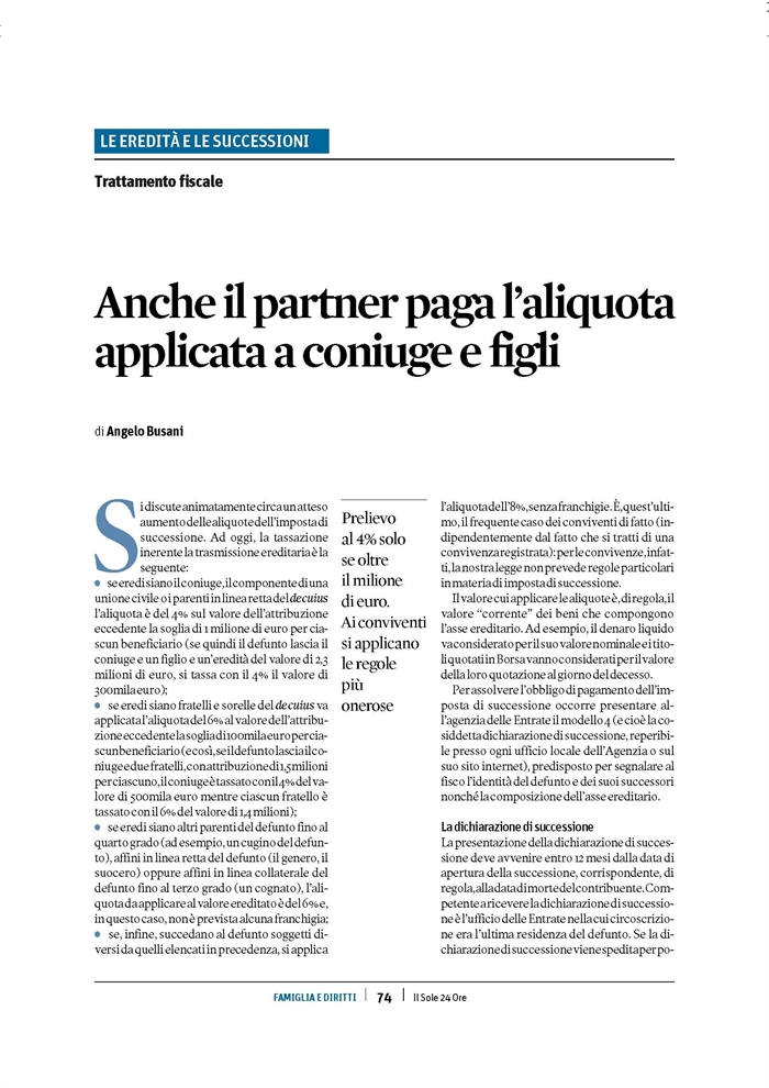 IMPOSTA DI SUCCESSIONE - Quando costa ereditare 