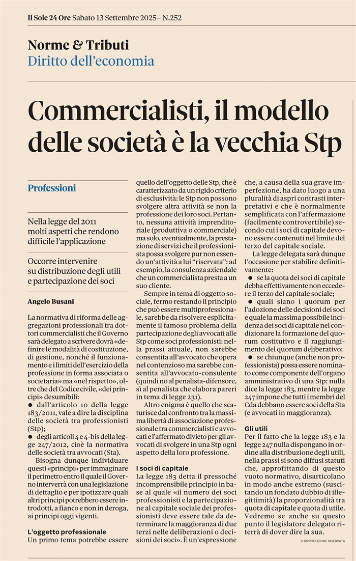 SOCIETA' TRA PROFESSIONISTI - Le linee guida della riforma