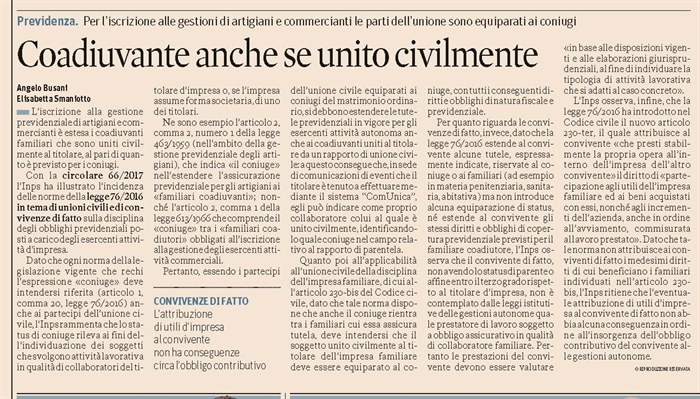 UNIONE CIVILE - Iscrizione alla gestione previdenziale artigiani e commercianti