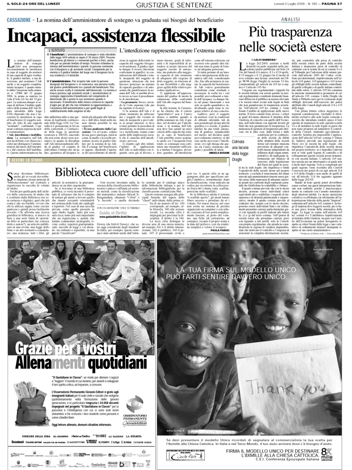 2006-07- FAMIGLIA - Amministratore di sostegno – Inabilitazione o interdizione