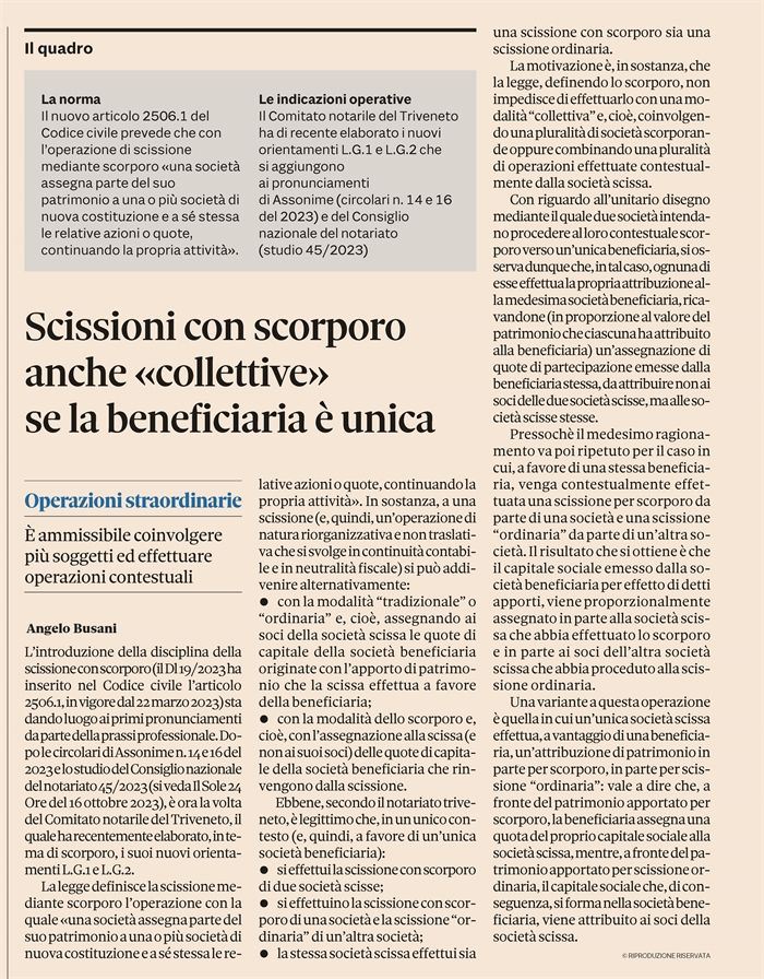 Scissione con scorporo a geometria variabile