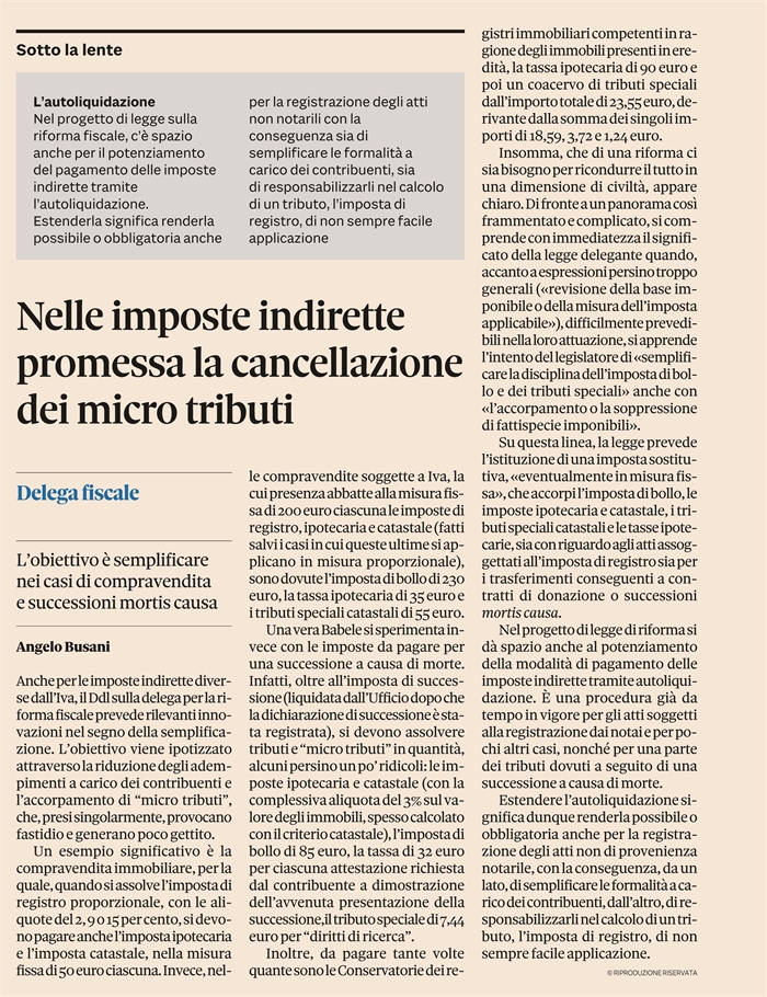 DDL DELEGA FISCALE - Probabili novità rilevanti per imposte indirette