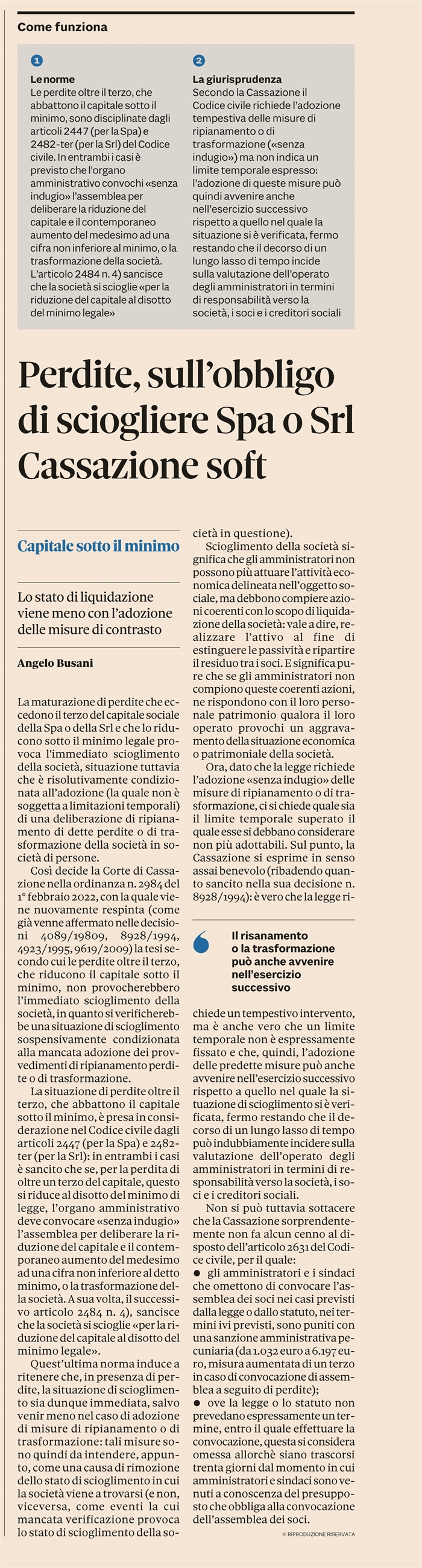 SOCIETA' - Perdite eccedenti il terzo del capitale sociale