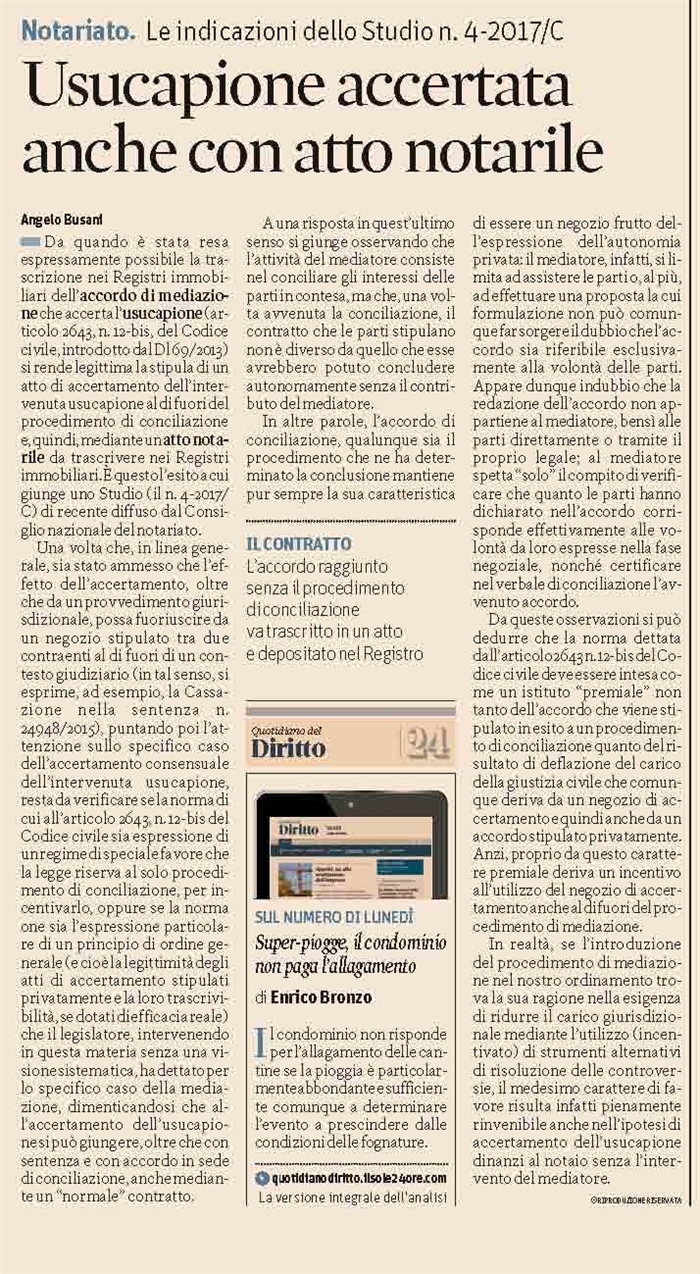 IMMOBILI - Usucapione accertabile anche con atto notarile
