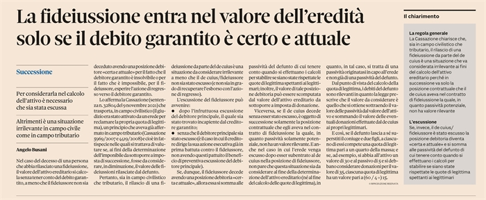 EREDITA' - Il calcolo della legittima se il defunto aveva firmato una fideiussione