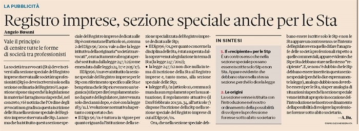SOCIETA' TRA AVVOCATI - Va iscritta al Registro Imprese nella sezione delle STP ?