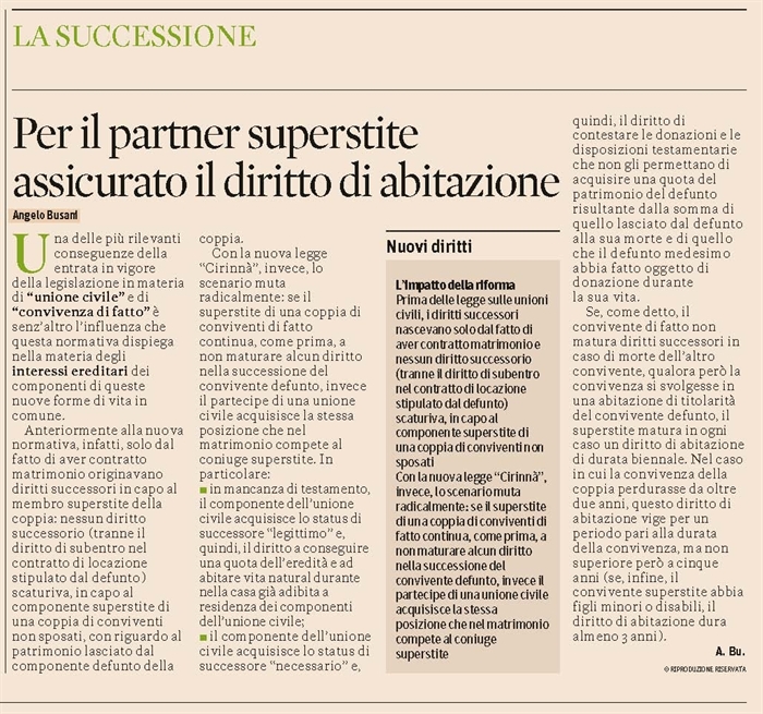 UNIONI CIVILI E CONVIVENZE - L'eredità